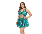 Plus Size Floral Print Halter Swimwear One Piece Pin up Tankini Swimwear