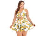 Plus Size Floral Print Halter Swimwear One Piece Pin up Tankini Swimwear