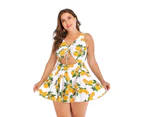 Plus Size Floral Print Halter Swimwear One Piece Pin up Tankini Swimwear