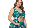 Plus Size Floral Print Halter Swimwear One Piece Pin up Tankini Swimwear