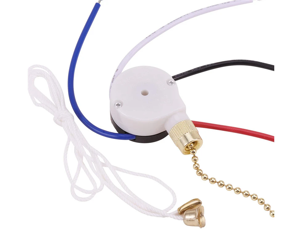 Ceiling Fan Switch Kit 3 Speed 4 Wire, Fan Switch Zipper Speed Control Switch, ZE-208S Pull Wire Switch with Rope Gold