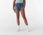 Calvin Klein Girls' Youth High Rise Relaxed Denim Shorts - Mid Blue