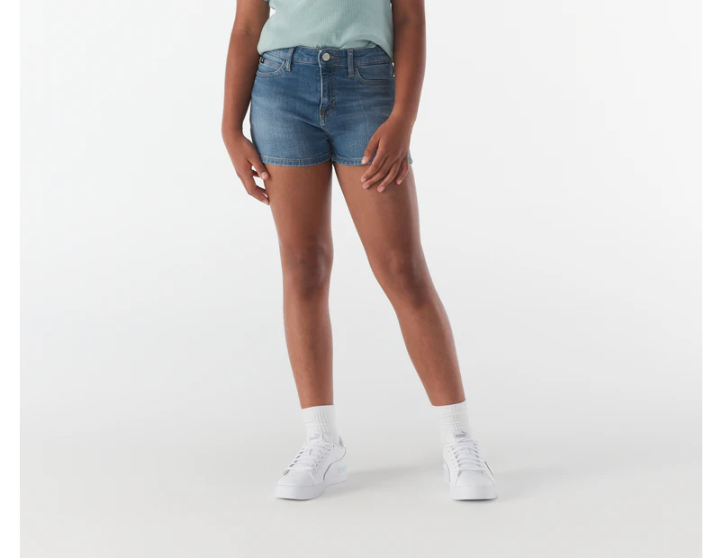 Calvin Klein Girls' Youth High Rise Relaxed Denim Shorts - Mid Blue