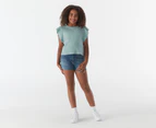 Calvin Klein Girls' Youth High Rise Relaxed Denim Shorts - Mid Blue