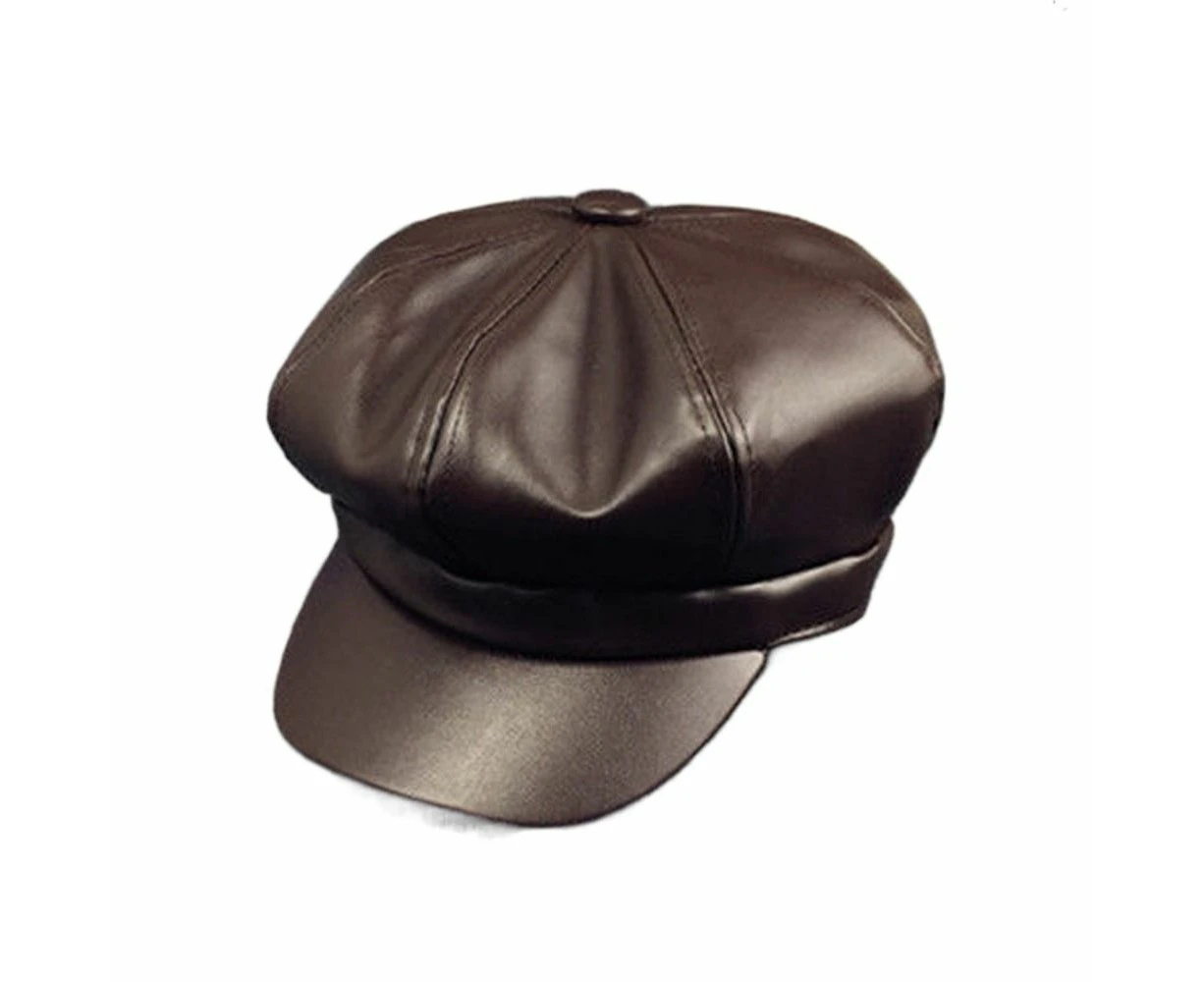 Children's Geometric Retro PU Leather Octagonal Beret Korean Painter Hat Clothing Accessories Solid Color