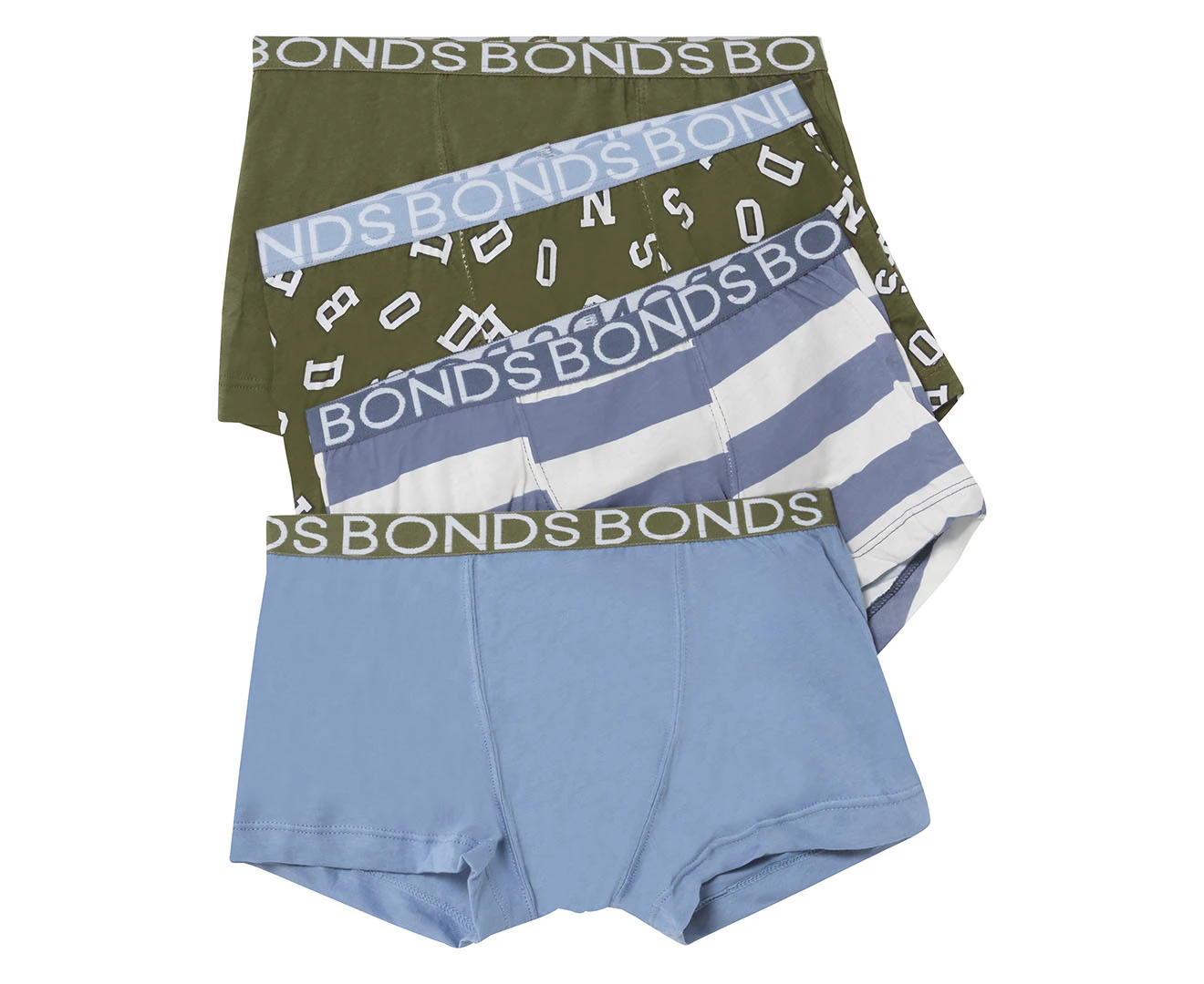 Bonds Boys' Trunks 4-Pack - Blue/Khaki/White