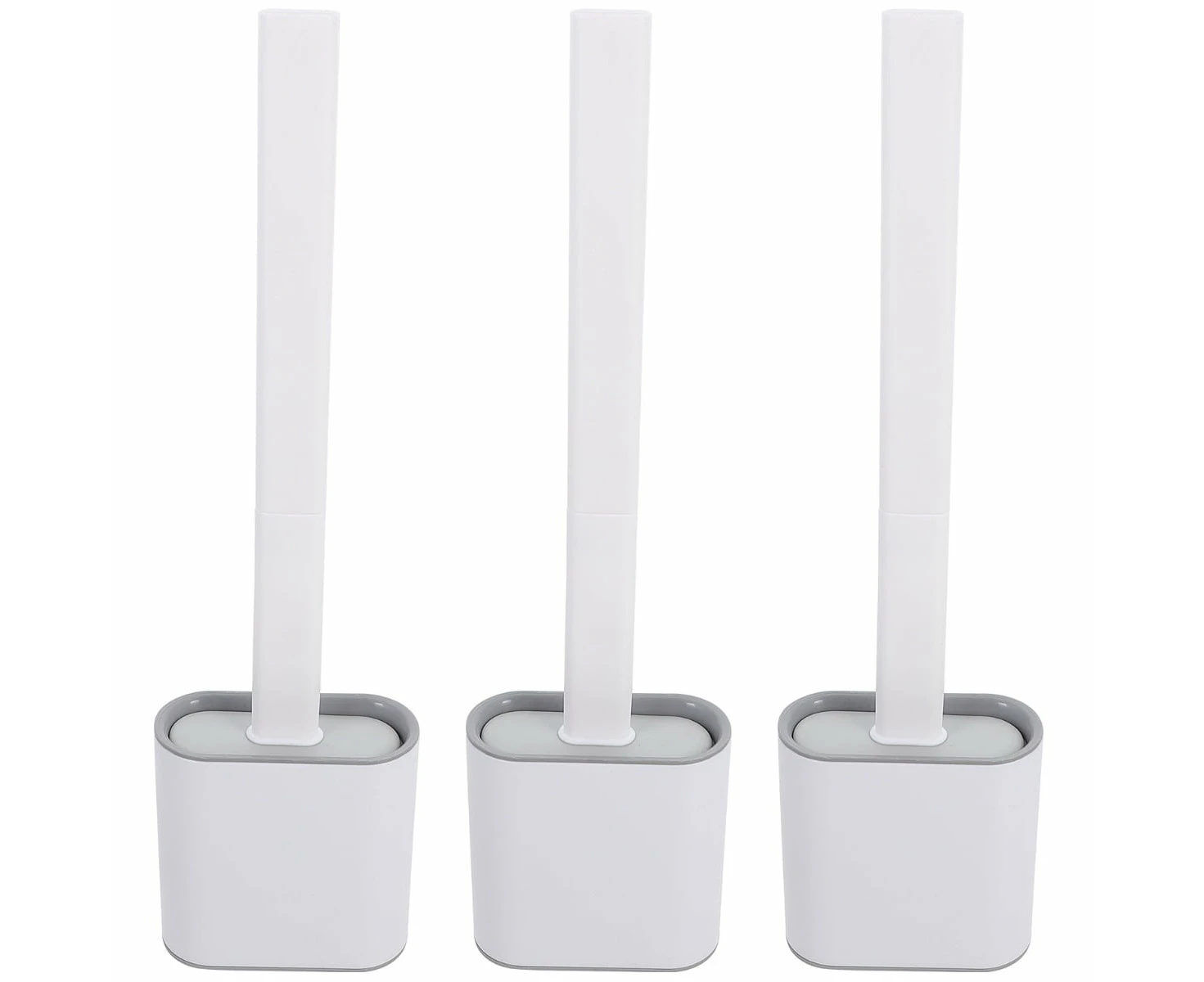 3 Pieces Toilet Brush Bathroom Wash Clean Wall-mounted White Plastic