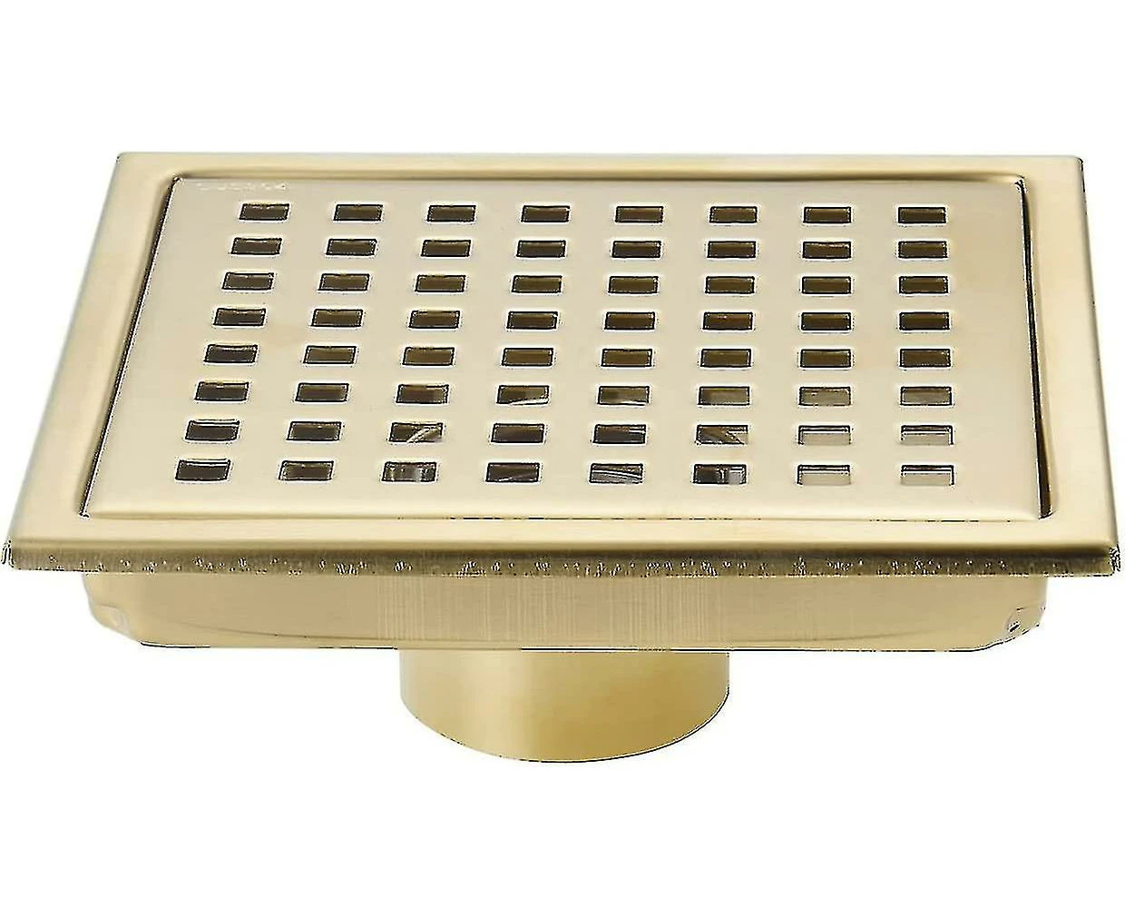 Square Shower Floor Drain Brushed Gold 6 Inch, Grille With Removable Cover, Sus304 Stainless Steel Brushed Gold