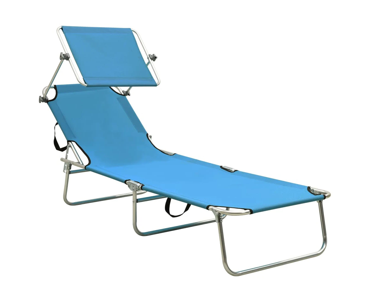 Folding Sun Lounger with Canopy Blue Aluminium