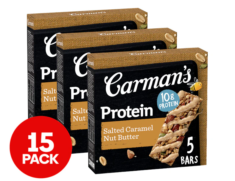 3 x 5pk Carman's Protein Bars Salted Caramel Nut Butter 200g