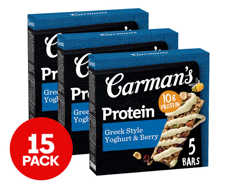 3 x 5pk Carman's Protein Bars Greek Style Yoghurt & Berry 200g