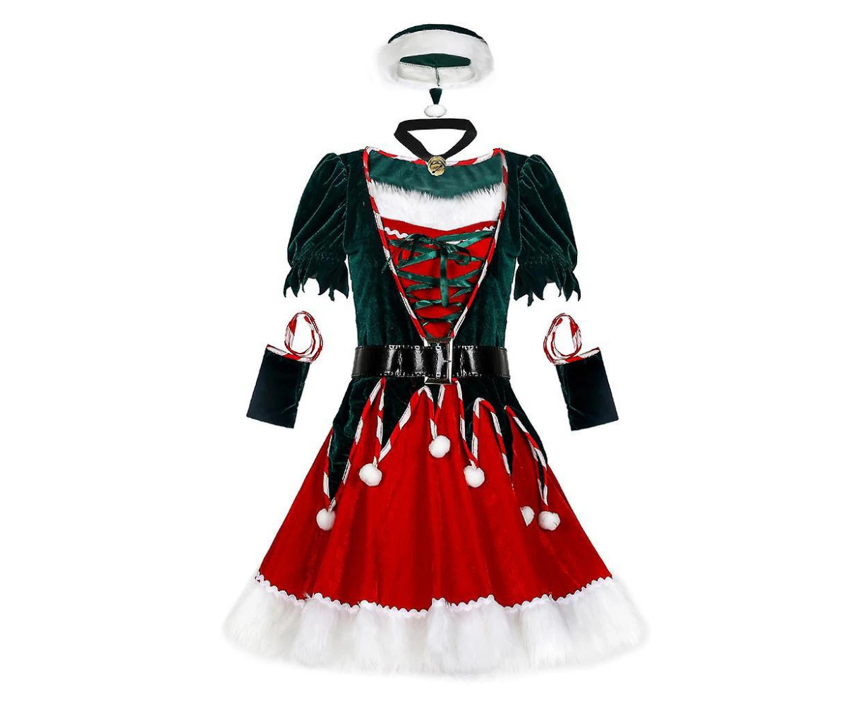 Womens Christmas Santa Dress Mrs Claus Costume Cosplay Dress Up Outfits S