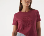 Tommy Hilfiger Women's Script Open Neck Tee / T-Shirt / Tshirt - Crimson Ruby