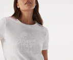 Tommy Hilfiger Women's Script Open Neck Tee / T-Shirt / Tshirt - Optic White