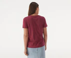 Tommy Hilfiger Women's Script Open Neck Tee / T-Shirt / Tshirt - Crimson Ruby