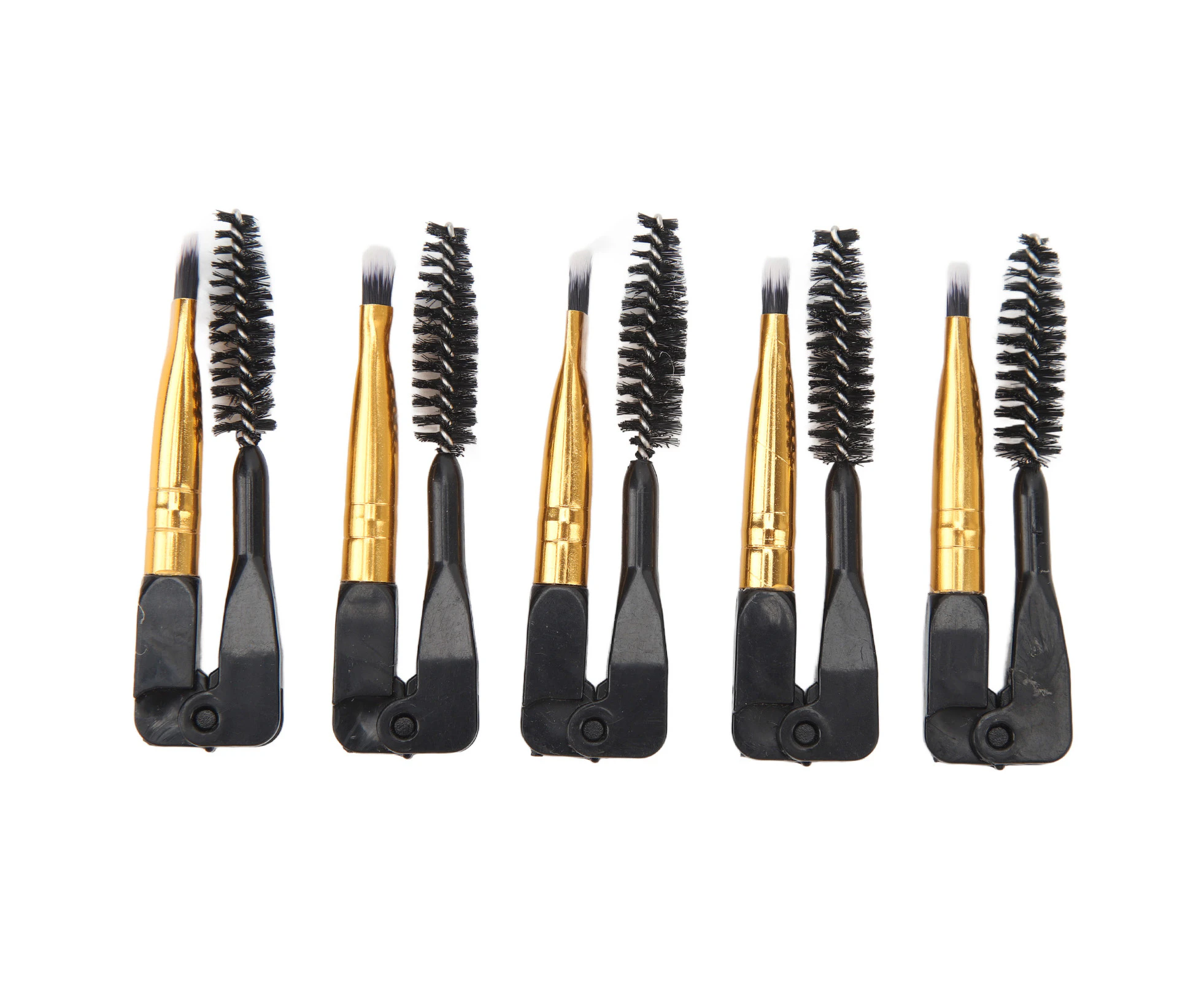 PUUAF 5pcs Double Ended Brow Brush Professional Makeup Soft Hair Foldable Eyebrow Eyelash Brush Cosmetic Tool