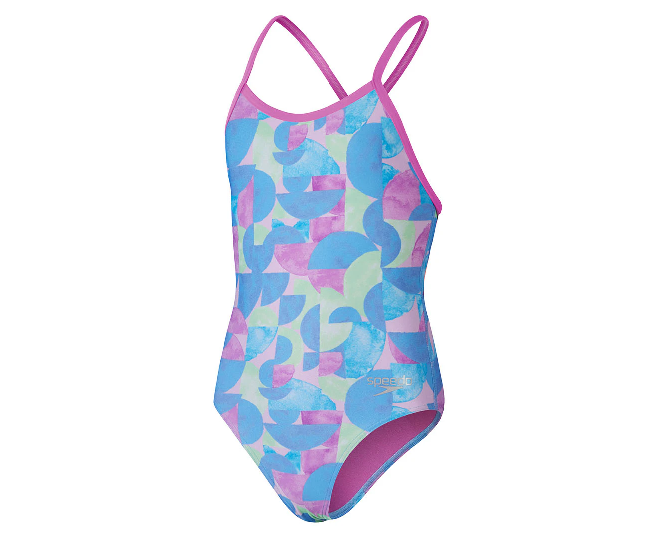 Speedo Youth Girls' Allover Digital V-Back One-Piece Swimsuit - Kiki Pink/Picton Blue/Matcha