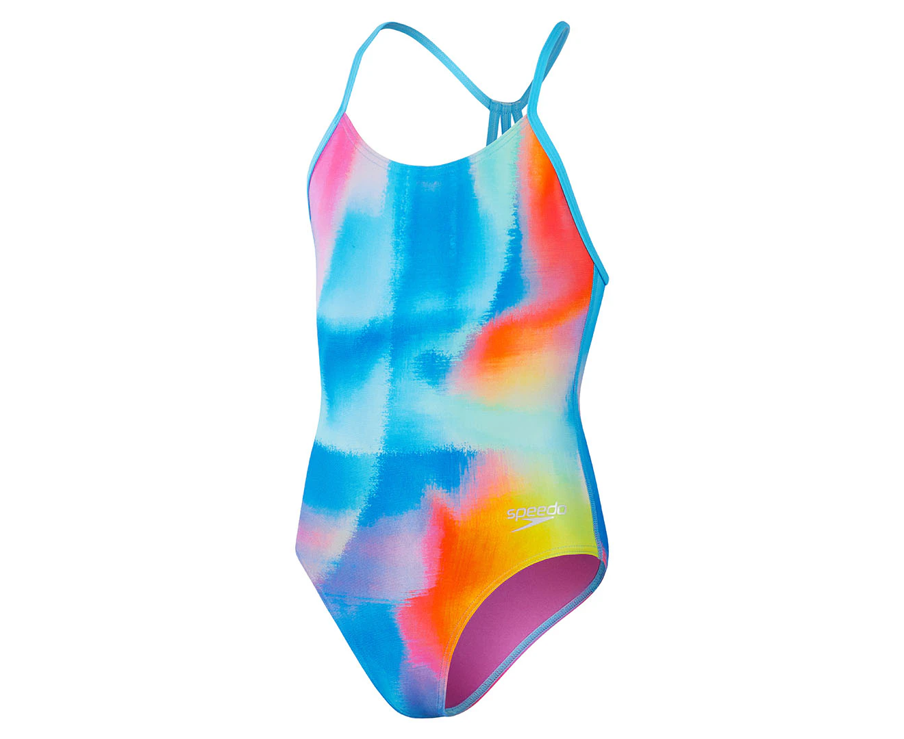 Speedo Youth Girls' Placement Lane Line Back One-Piece Swimsuit - Kiki Pink/Lemon Drizzle/Picton Blue