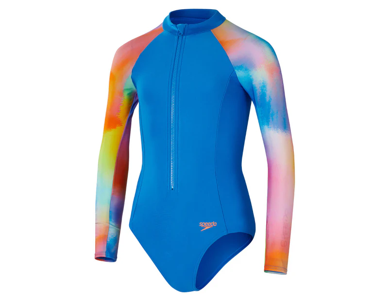 Speedo Girls' Long Sleeve Swimsuit - Punch Blue