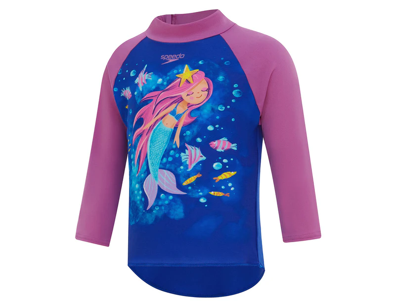 Speedo Girls' Long Sleeve Rash Top - True Cobalt/Kiki Pink