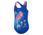 Speedo Girls' Placement One-Piece Swimsuit - True Cobalt/Kiki Pink