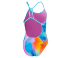 Speedo Youth Girls' Placement Lane Line Back One-Piece Swimsuit - Kiki Pink/Lemon Drizzle/Picton Blue