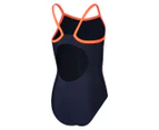 Speedo Girls' Plastisol Thinstrap Muscleback One-Piece Swimsuit - True Navy/Siren Red/Picton