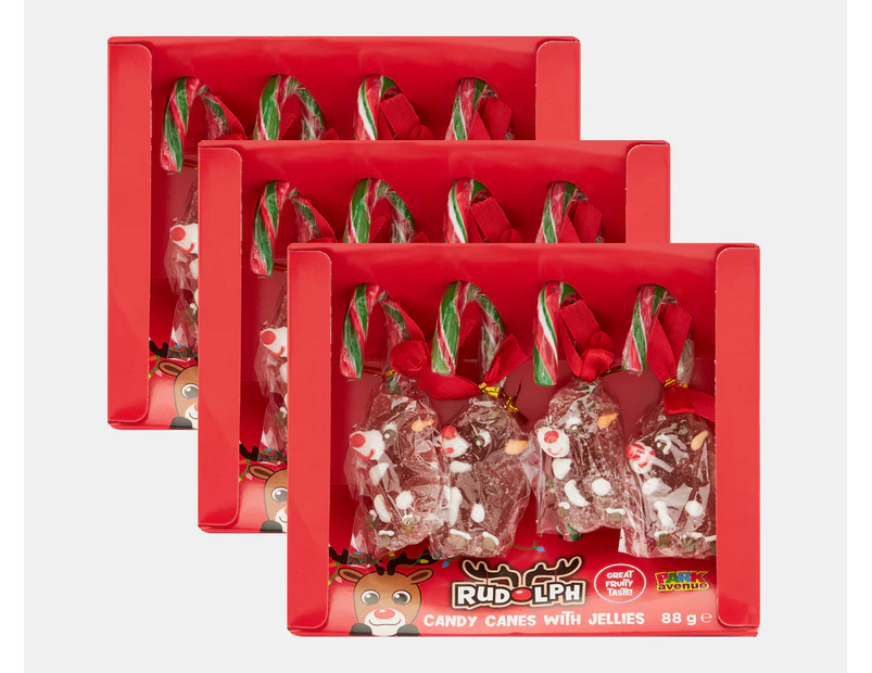 3 x Park Avenue Rudolph Candy Canes w/ Jellies 88g