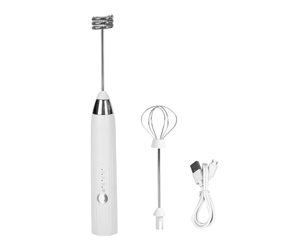 3In1 Portable Electric Milk Frother Foam Maker Handheld Foamer High Speeds Drink Mixer Coffee Frothing Wand White