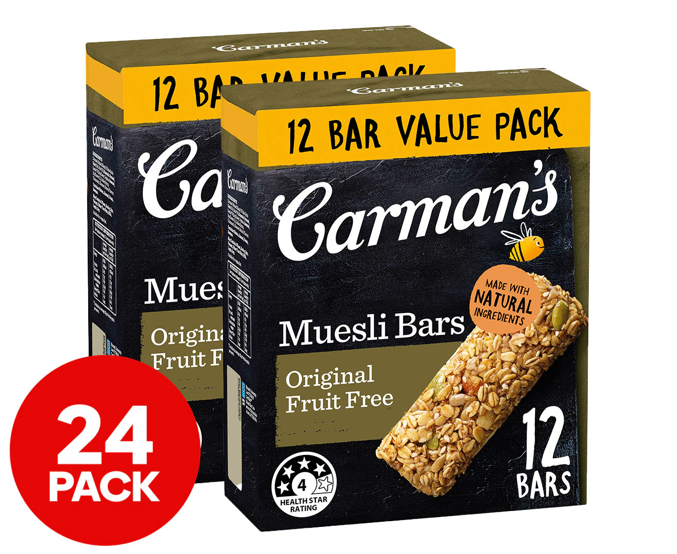 2 x 12pk Carman's Muesli Bars Value Pack Fruit Free 540g