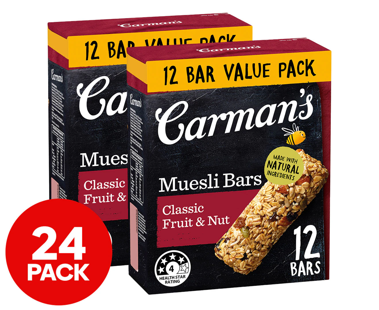 2 x 12pk Carman's Muesli Bars Value Pack Fruit & Nut 540g