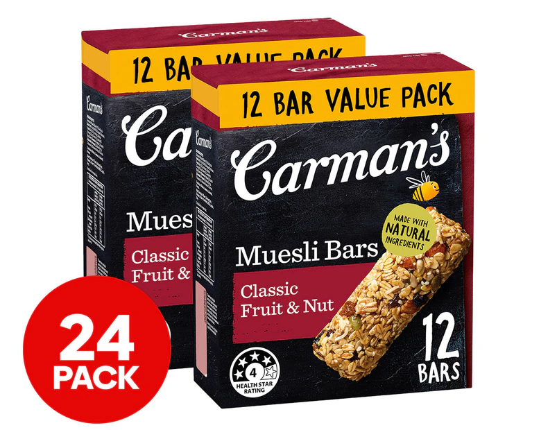 2 x 12pk Carman's Muesli Bars Value Pack Fruit & Nut 540g