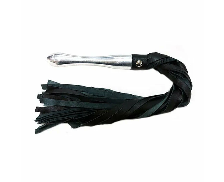 Black Leather Flogger With Aluminum Handle - N/a