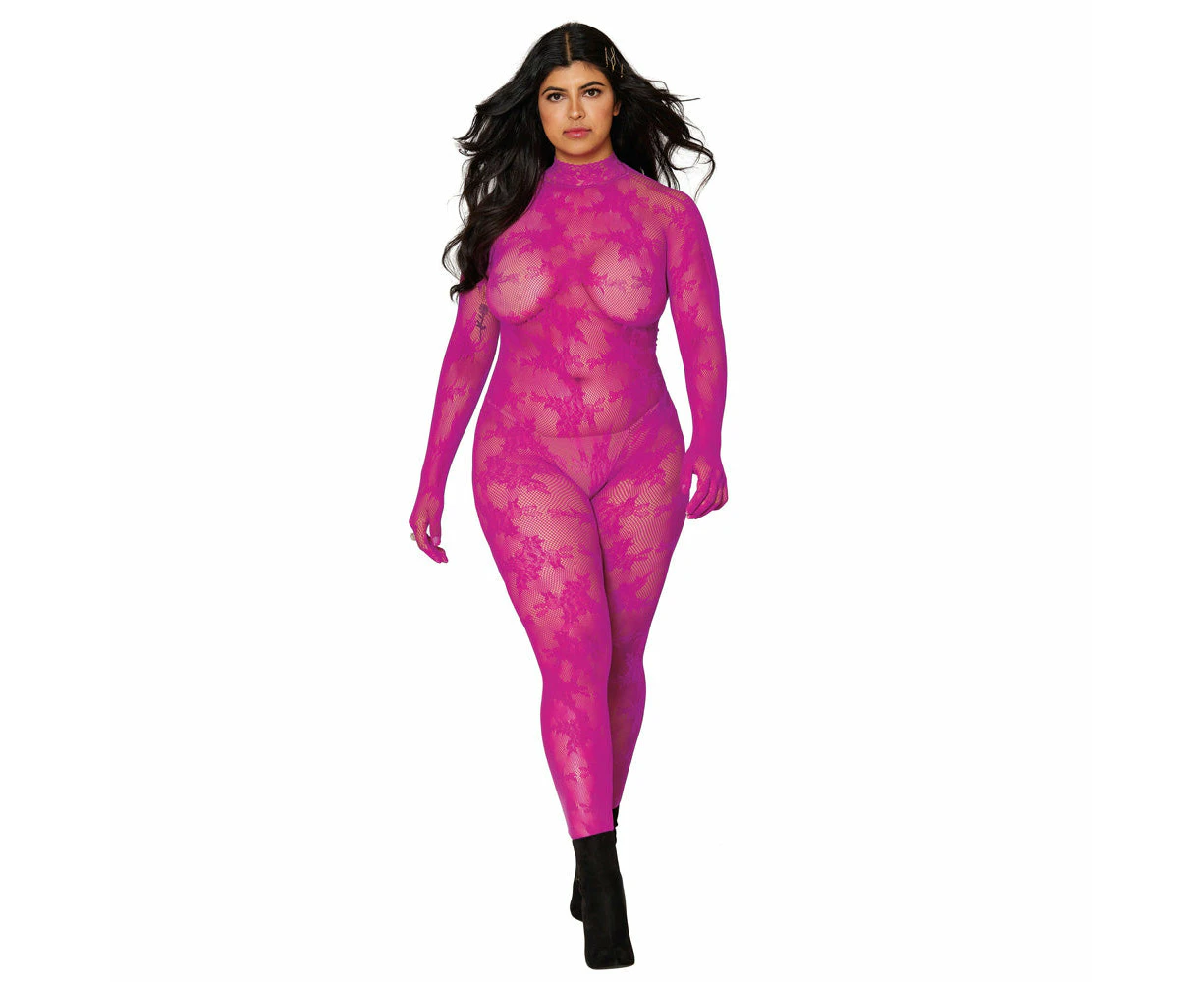 Dreamgirl Lingerie Seamless Floral Knitted Fishnet Catsuit Bodystocking 0416X