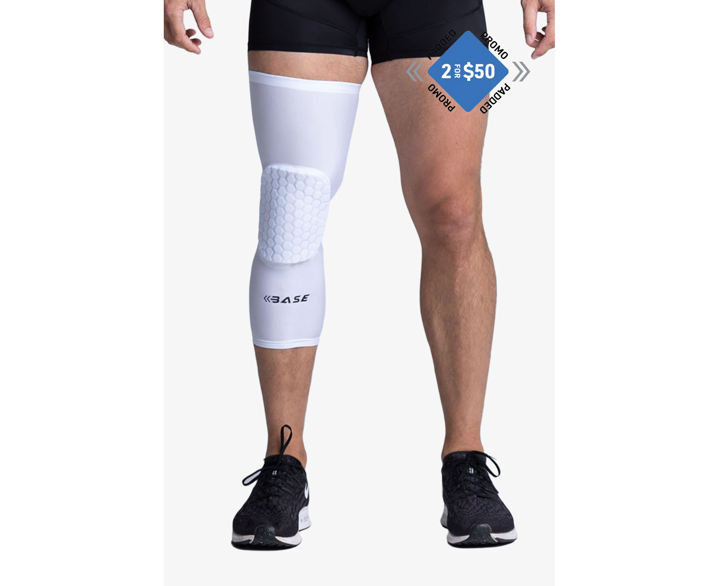 BASE Core 'Square' Padded Knee Guard (Single) - White