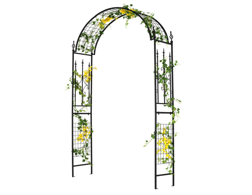 Costway 2.33M Black Dome & Flower Shaped Garden Iron Arch Climbing Trellis w/Wrought Gate Entrance Party Wedding Frame