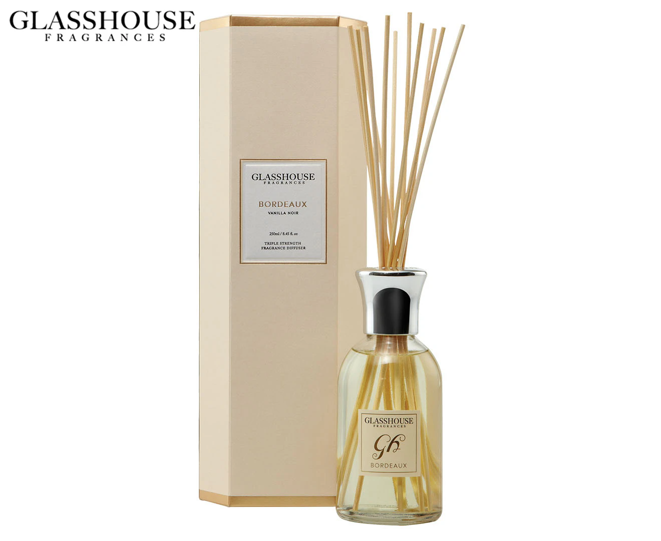 Glasshouse Fragrances Bordeaux Vanilla Noir Triple Strength Reed Diffuser 250mL