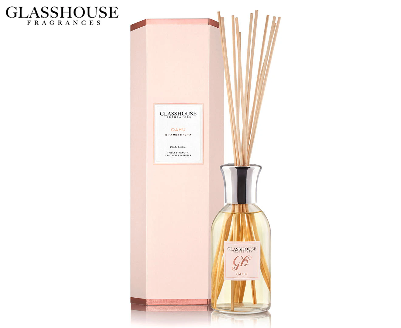 Glasshouse Fragrances Oahu Ilima Milk & Honey Triple Strength Reed Diffuser 250mL