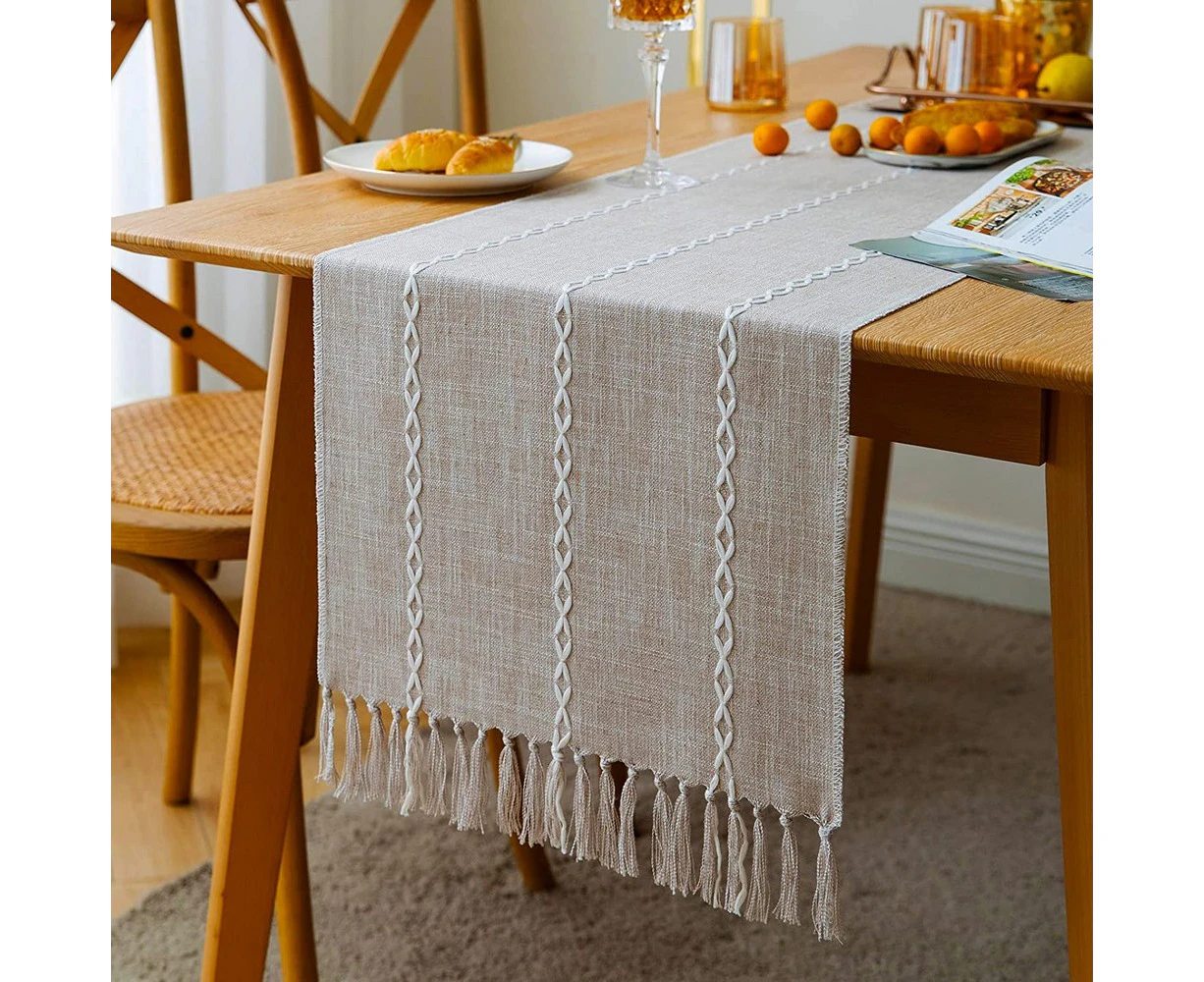 Farmhouse Table Runner Rustic Linen Boho Table Runner - Green