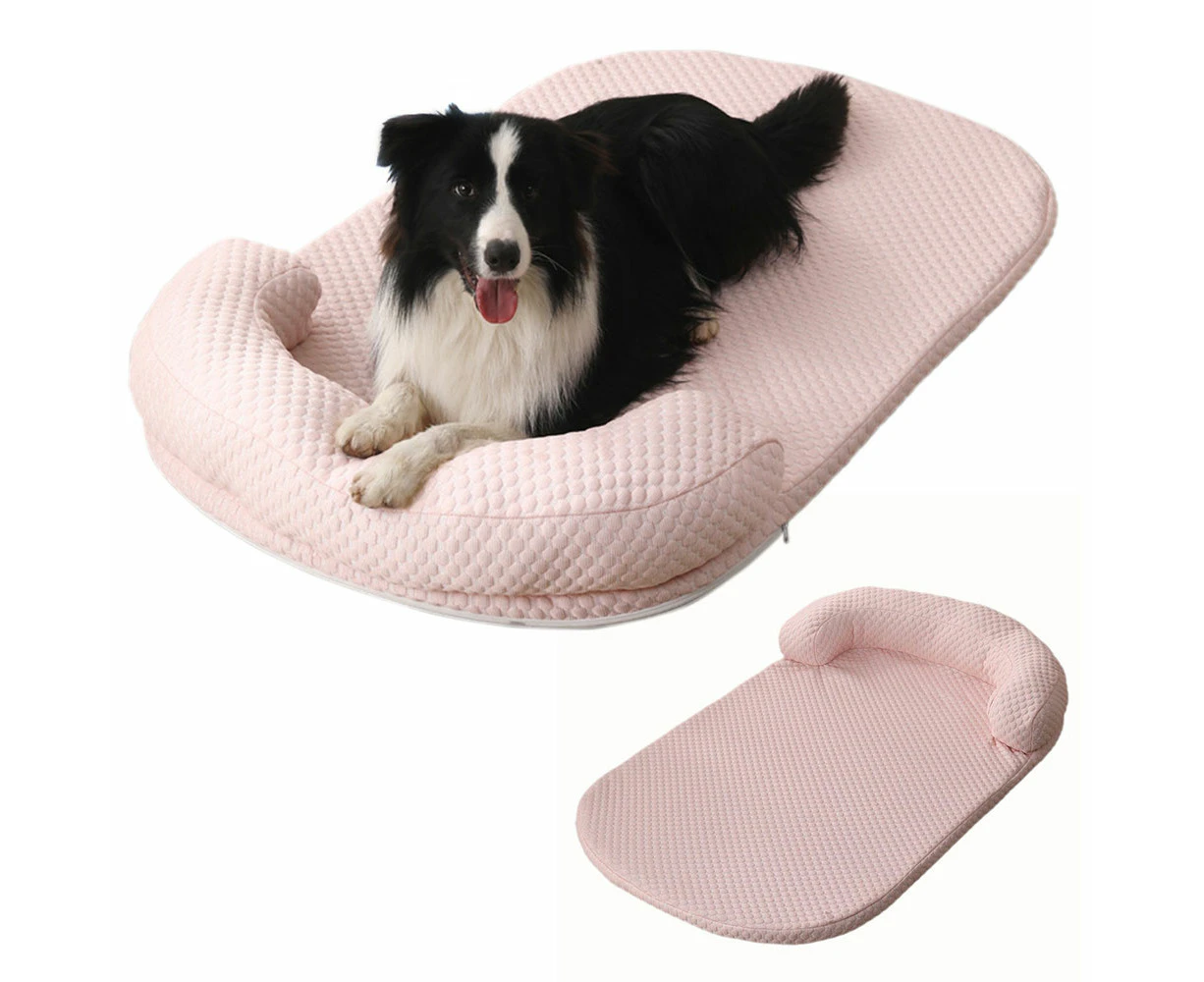 Pet Cooling Mat Memory Foam Cooling Fabric Dog Crate Bed with Pillow-Pink