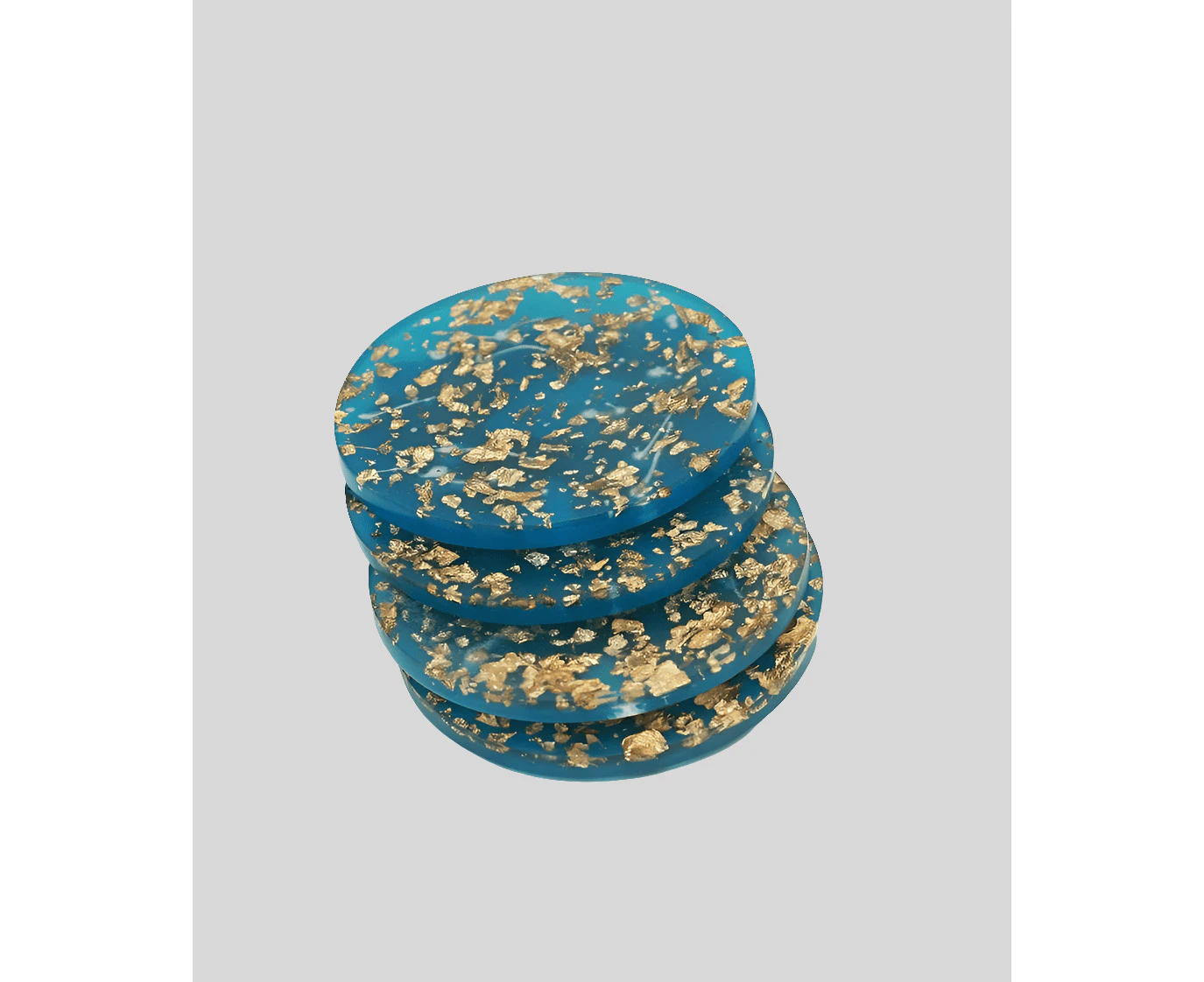 Gold Leaf Resin Coasters in Teal Set of 4