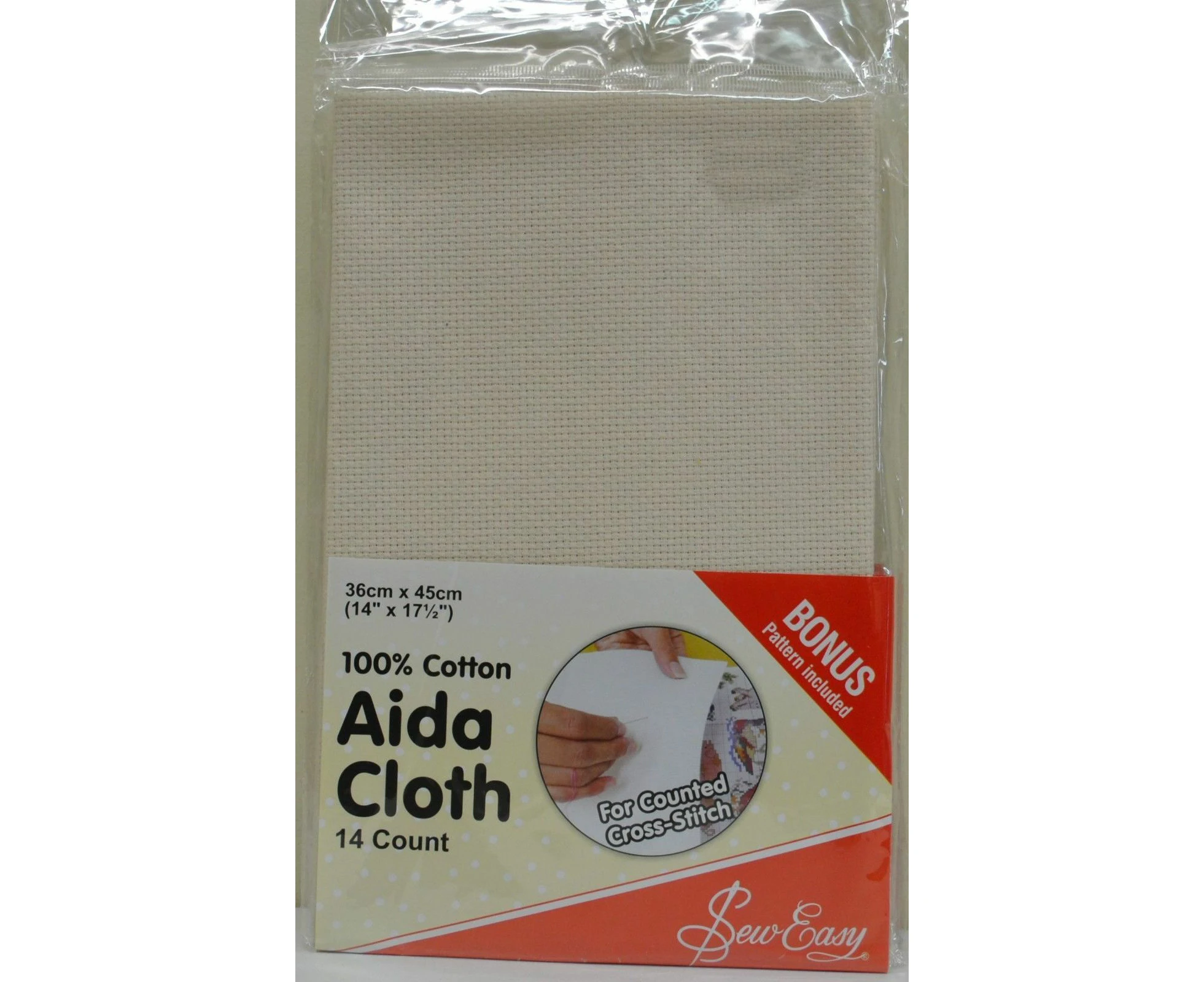 Sew Easy Aida Cloth 36cm x 45cm (14" x 17 1/2") 14 Count, ECRU, Bonus Pattern Included