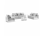 Whitehaven 3+2+1 Seater Outdoor Aluminium Lounge with Hugo Coffee Table Set - Outdoor Aluminium Lounges - White