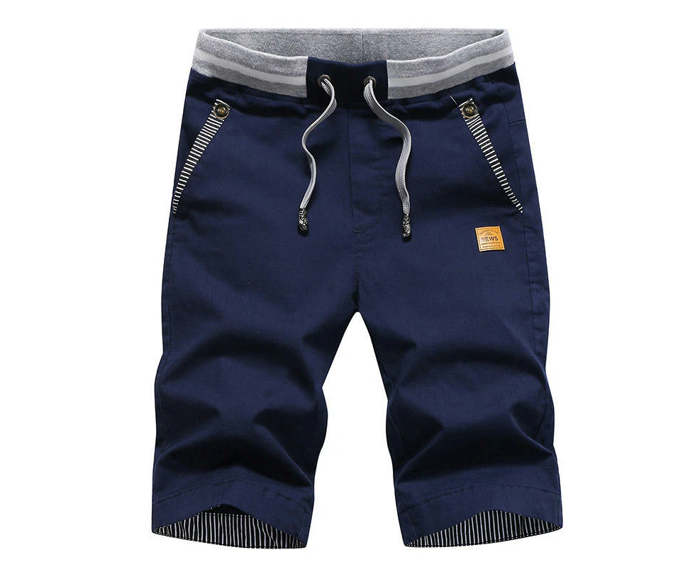 Men's Shorts Casual Drawstring Summer Beach Shorts with Elastic Waist and Pockets-Deep Blue