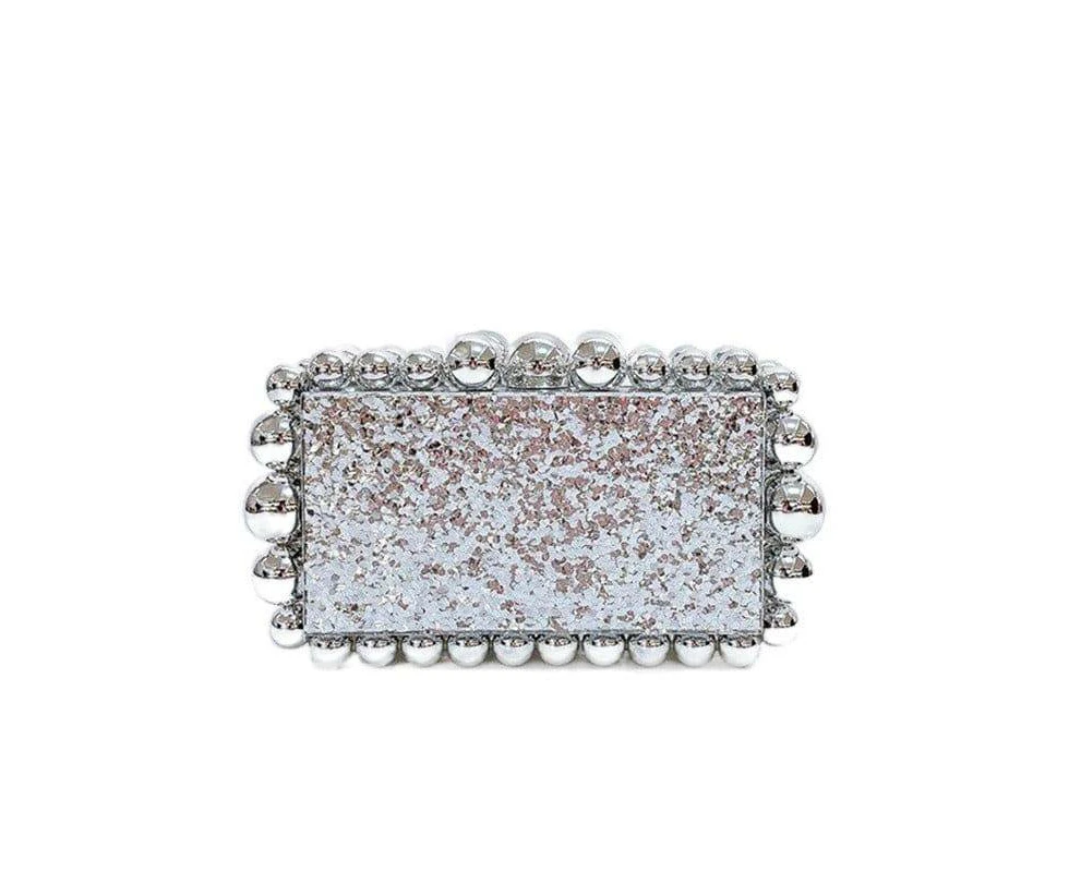 Women Clear Acrylic Box Evening Clutch Bag - silver