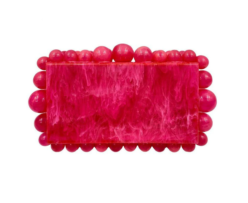 Women Clear Acrylic Box Evening Clutch Bag - Rose red