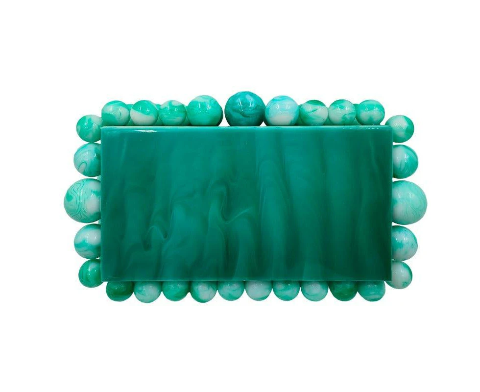 Women Clear Acrylic Box Evening Clutch Bag - dark green