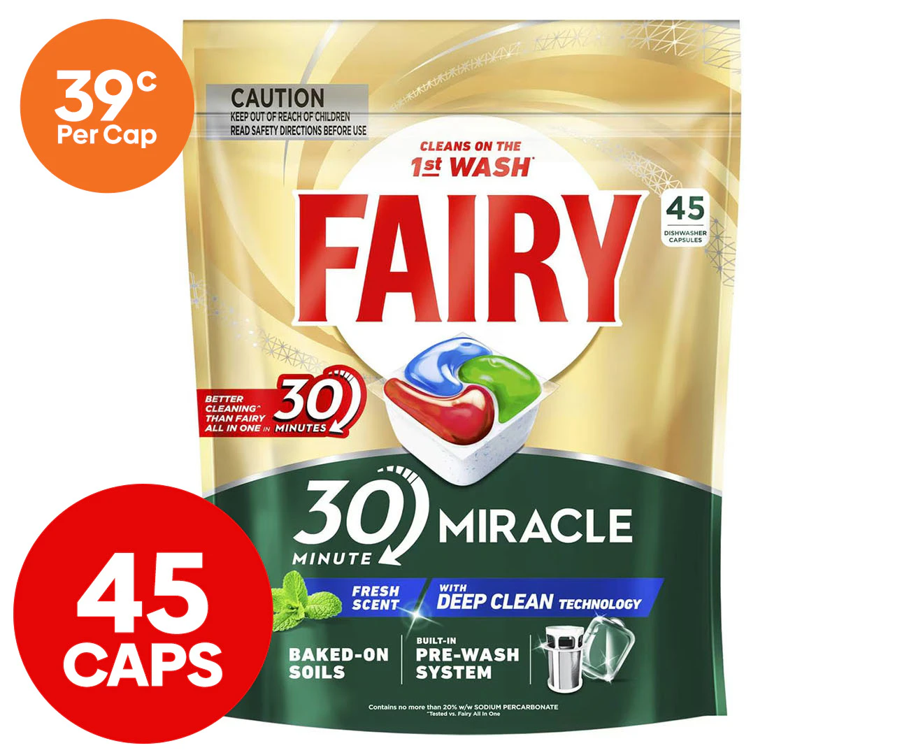 Fairy 30 Minute Miracle Dishwasher Caps 45pk