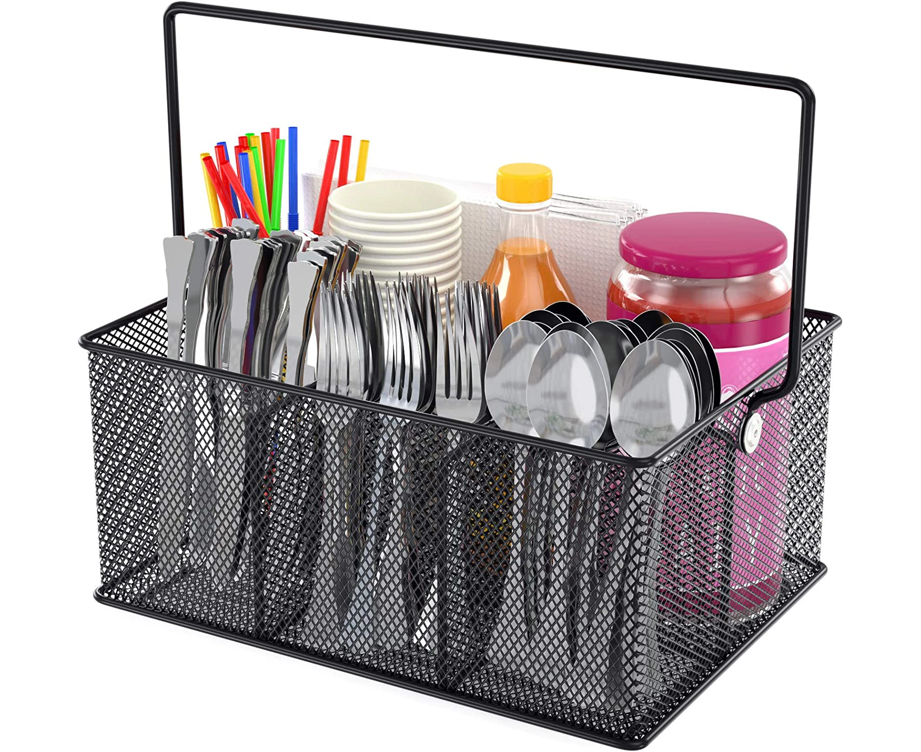 Utensil Caddy, Silverware Flatware Caddy Mesh Kitchen Cutlery Holder Organizer Condiment Storage for Countertop, Parties, Camping Outdoor (Black)