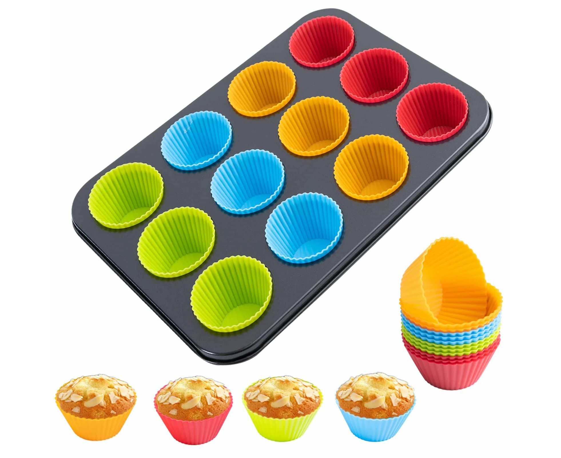 Nonstick Mini Cheesecake Pan with 12 Cup,12 Cup Removable Metal Round Cake& Cupcake Muffin Oven Form Mold For Baking Bakeware Dessert Tool